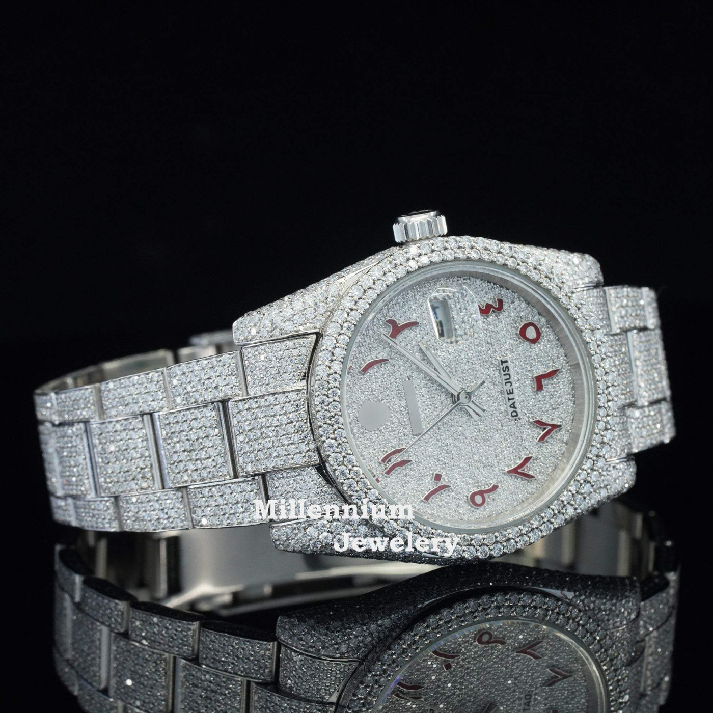 Stylish Marvelous Iced Out White Dial Moissanite Diamond Watch Second