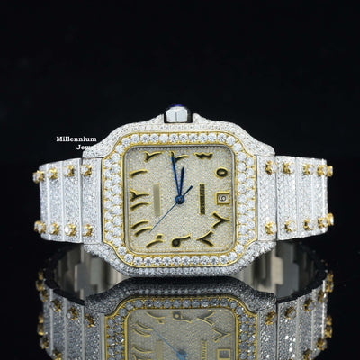 Arabian Number Iced Out Automatic Moissanite Diamond Watch With Gold Color