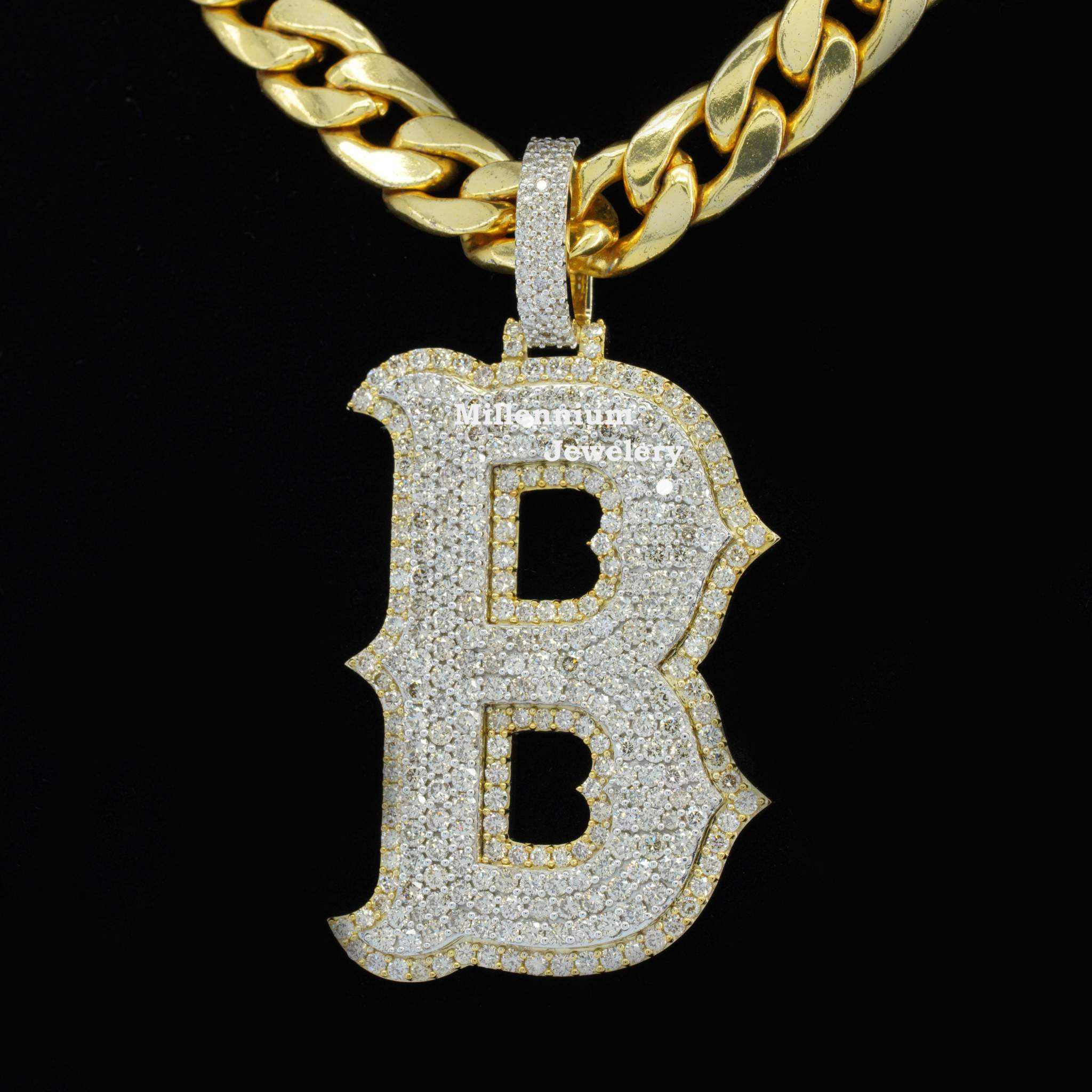 Stylish B Initial Moissanite Diamond Bust Down Hip Hop Style Pendant Second