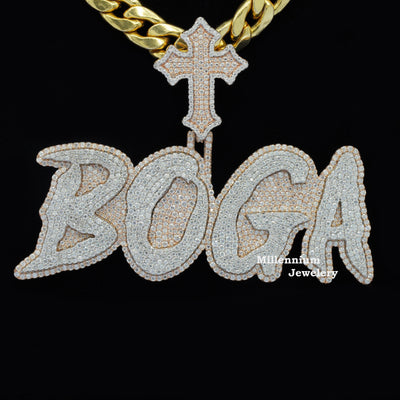 Custom Boga Name Moissanite Diamond Stylish Cross Hip Hop Pendant First