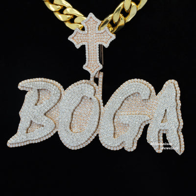 Custom Boga Name Moissanite Diamond Stylish Cross Hip Hop Pendant Forth