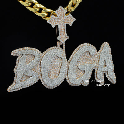 Custom Boga Name Moissanite Diamond Stylish Cross Hip Hop Pendant Fifth