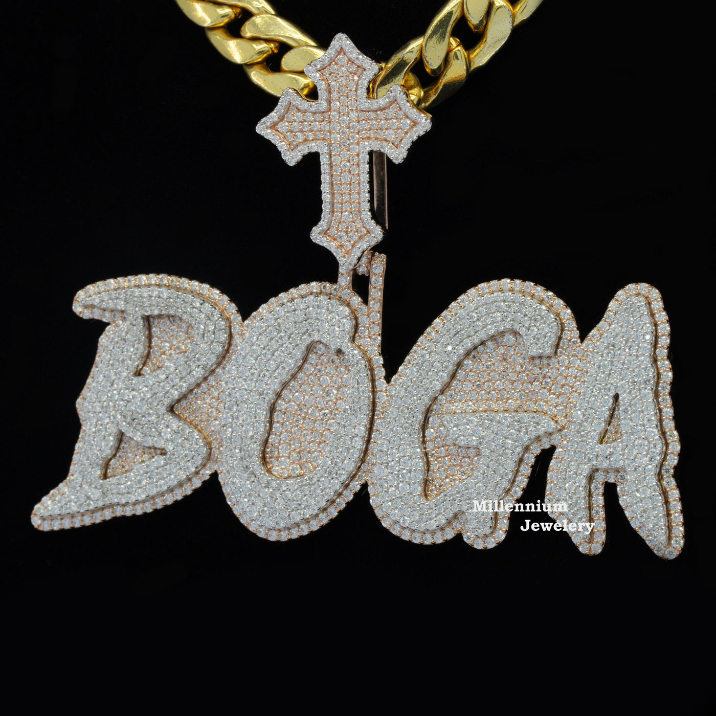 Custom Boga Name Moissanite Diamond Stylish Cross Hip Hop Pendant Second