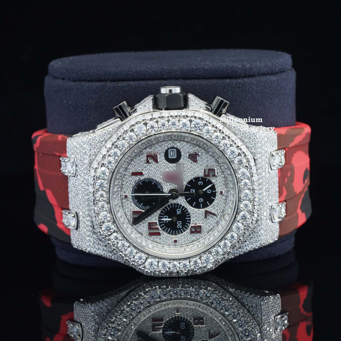 Iced Out Red Belt Chronograph Automatic Wrist Moissanite Watch Body