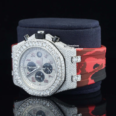 Iced Out Red Belt Chronograph Automatic Wrist Moissanite Watch Strap