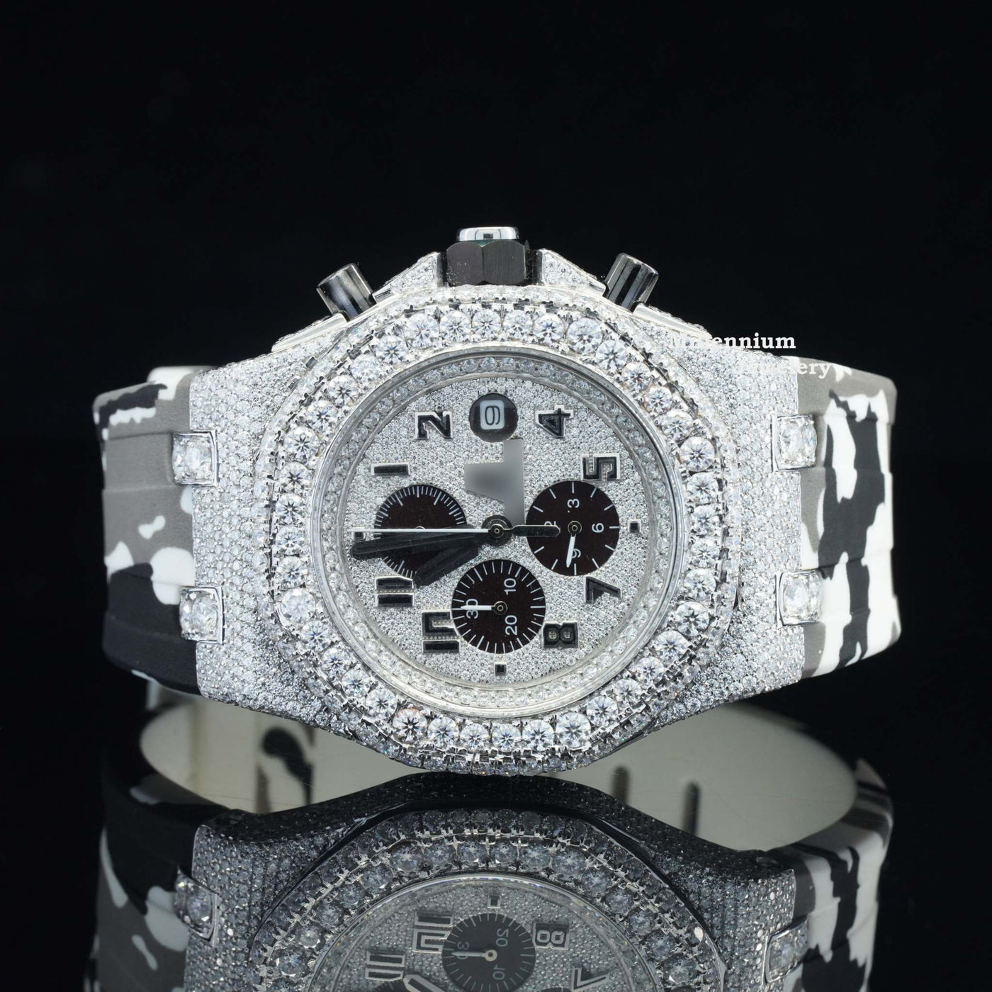 Chronograph Automatic Moissanite Iced Out with Double Color Belt White Color