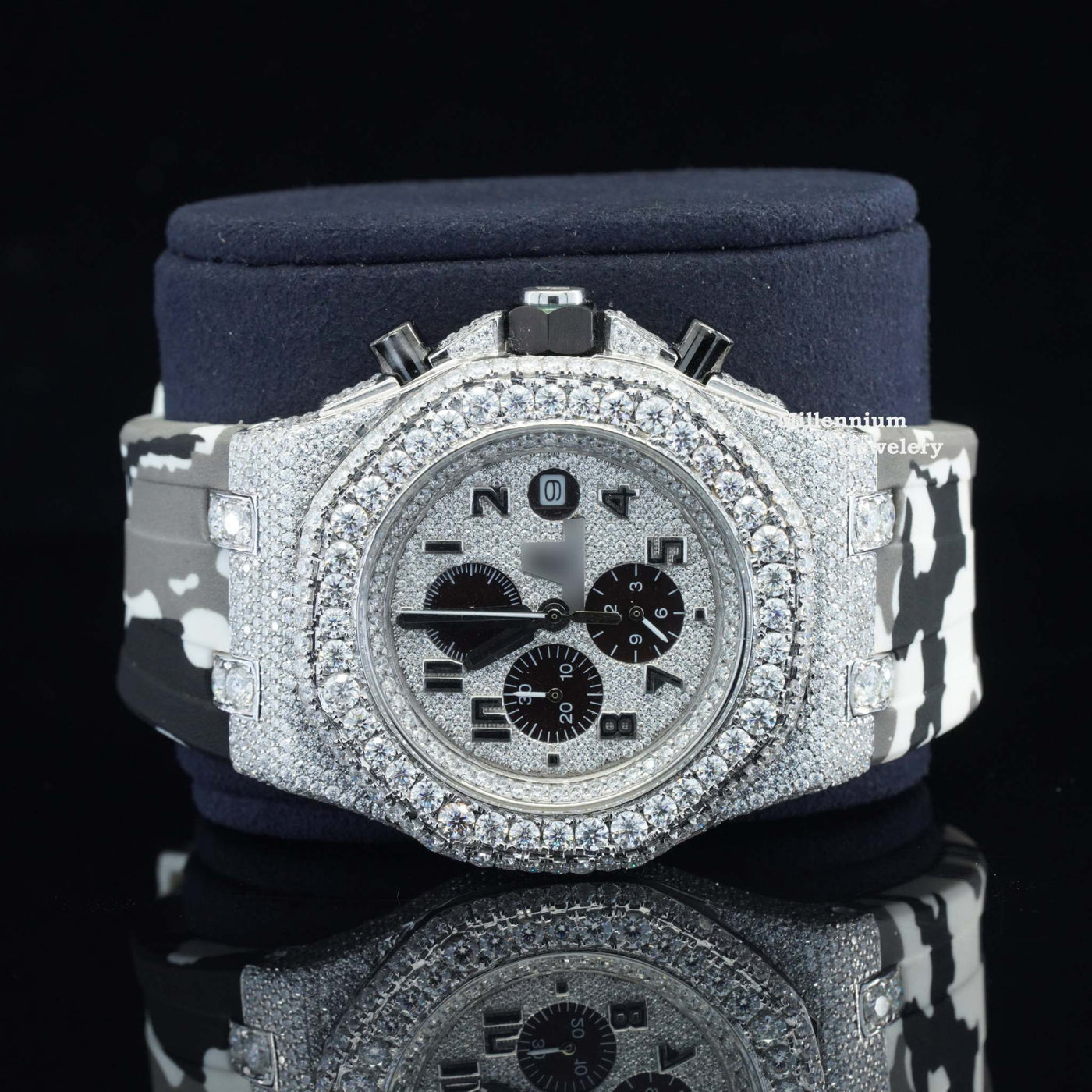 Chronograph Automatic Moissanite Iced Out with Double Color Belt Dial