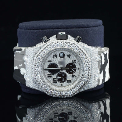 Chronograph Automatic Moissanite Iced Out with Double Color Belt Dial