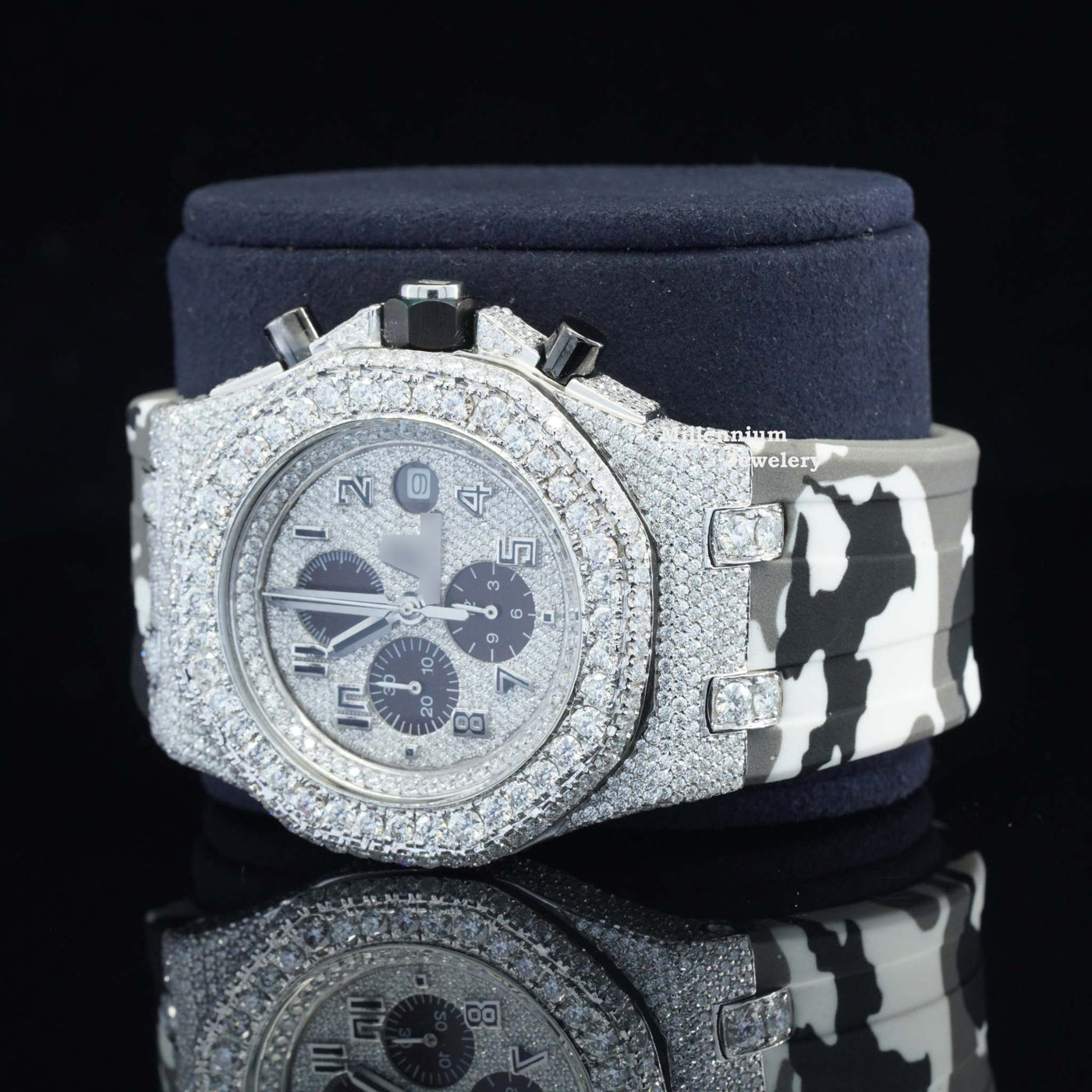 Chronograph Automatic Moissanite Iced Out with Double Color Belt Strap