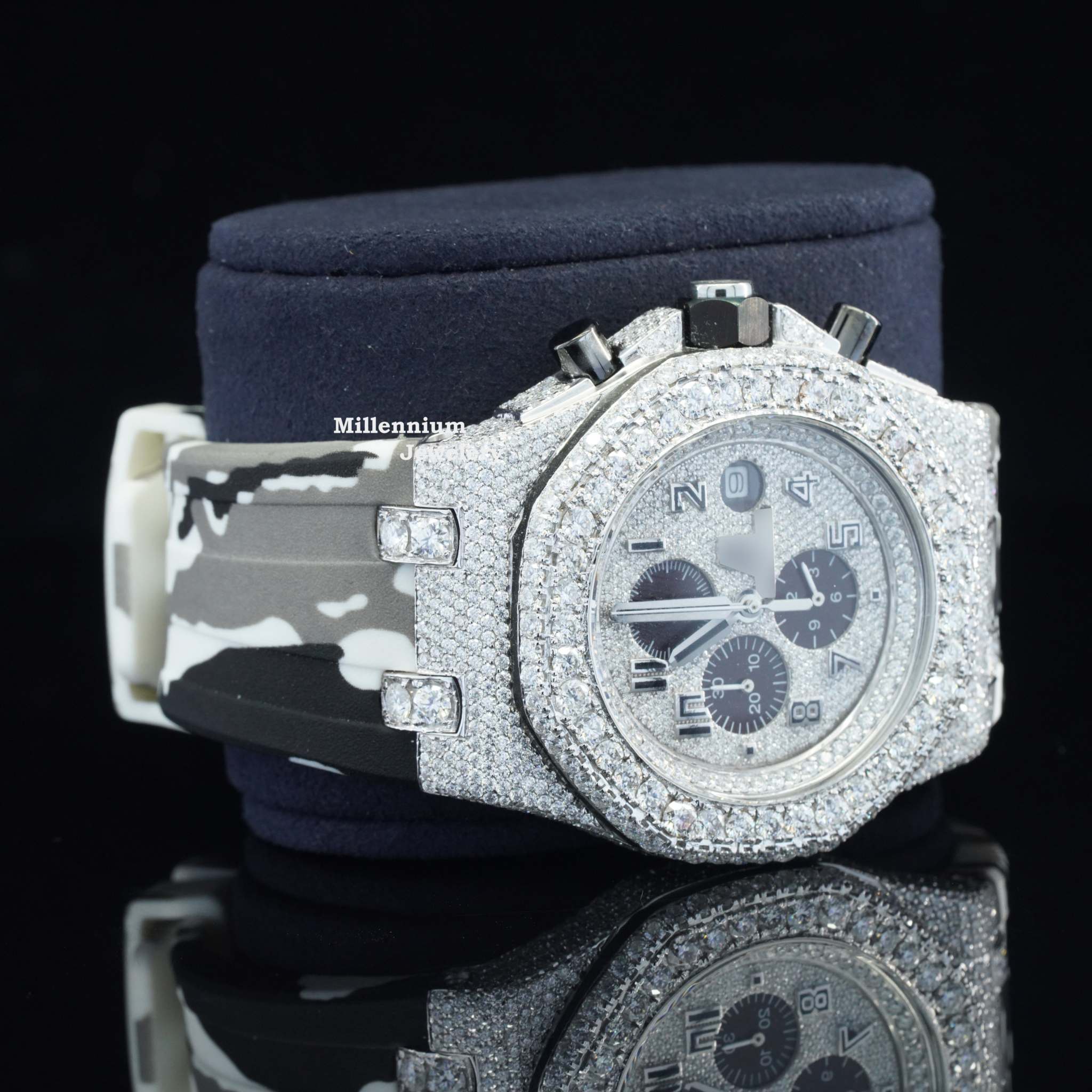 Chronograph Automatic Moissanite Watch Iced Out With Double Color Belt Body