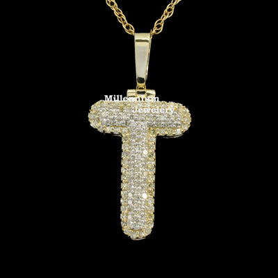 Stylish T Initial Moissanite Diamond Bust Down Hip Hop Style Pendant Forth