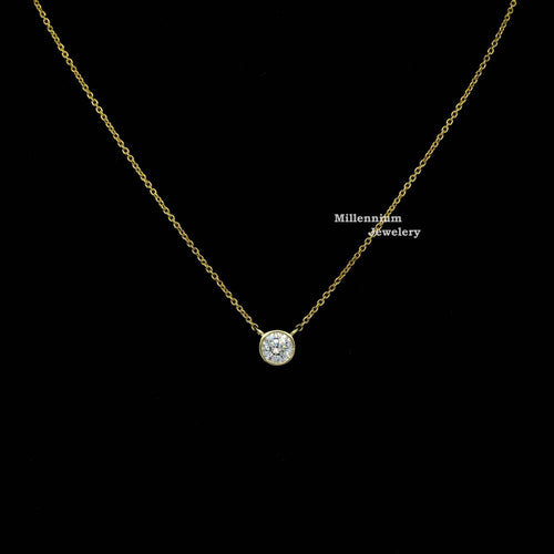 Bezel Set Dainty Moissanite Round Cut Pendant For Women