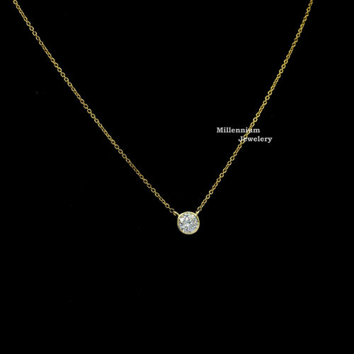 Bezel Set Dainty Moissanite Round Cut Pendant For Women
