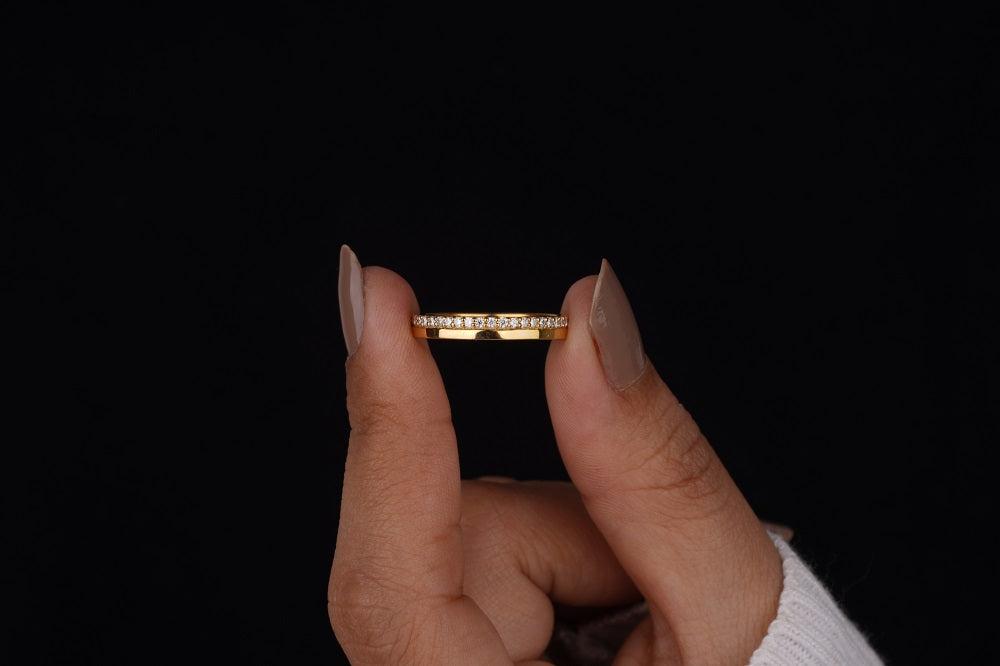 Wedding Band For Women One Side Pave Diamond Ring