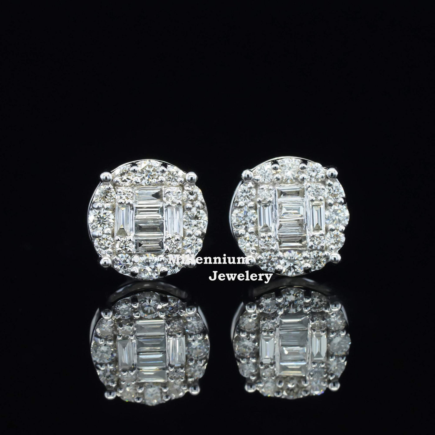 Awesome Round and Baguette Screw Back Moissanite Diamond Men Earring First