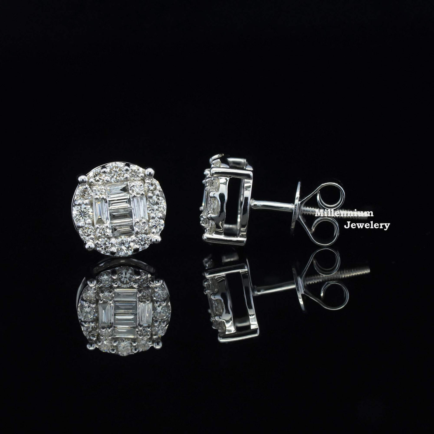 Awesome Round and Baguette Screw Back Moissanite Diamond Men Earring Second