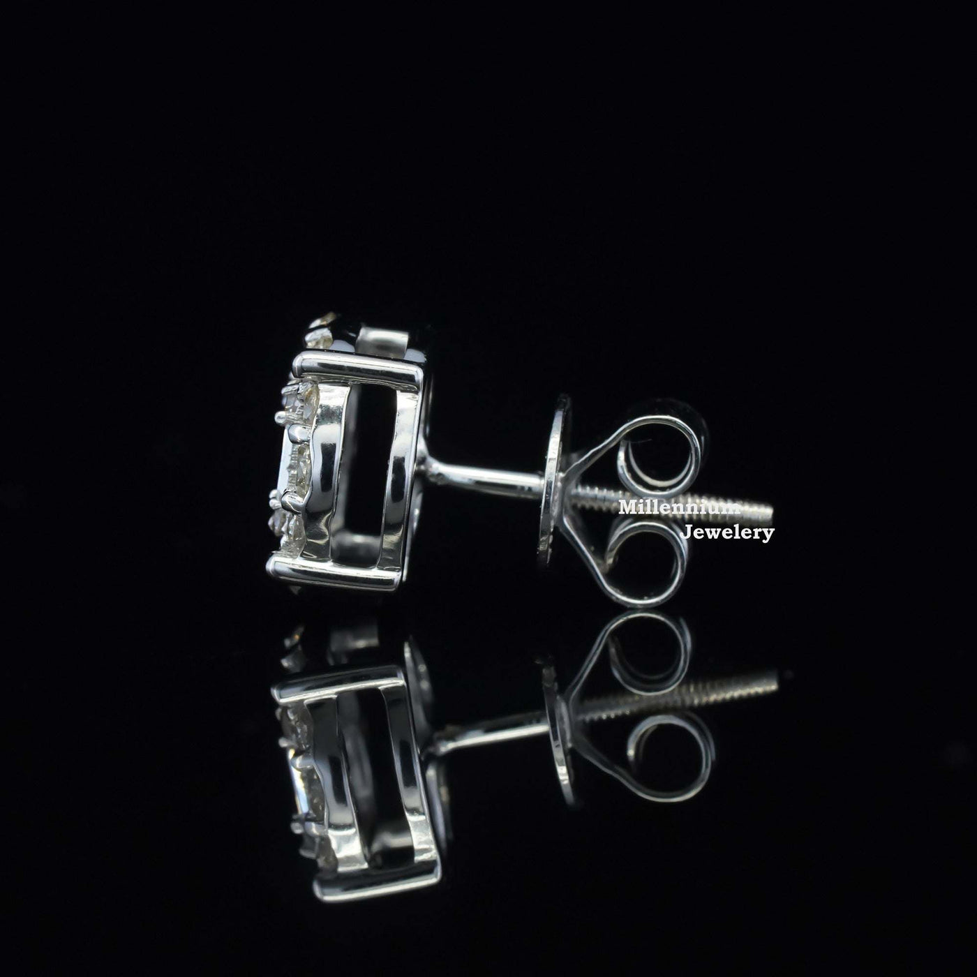 Awesome Round and Baguette Screw Back Moissanite Diamond Men Earring Third