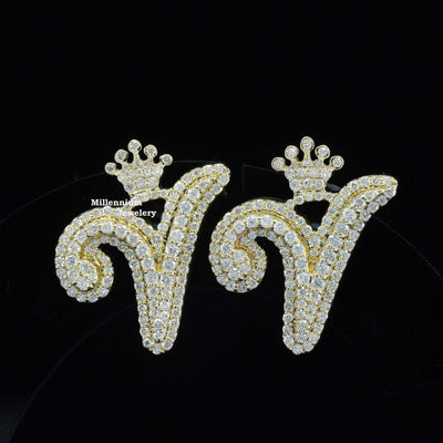 Elegant Look Brilliant Round Crown Moissanite Diamond Men Earring Third