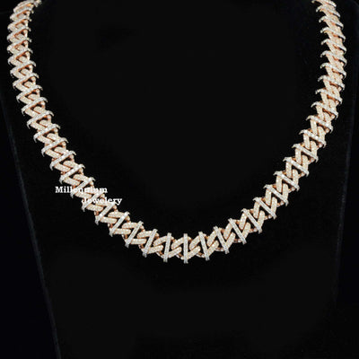 Moissanite Diamond Embellished Hip Hop Style Unisex Cuban Link Chain  With Rose Gold