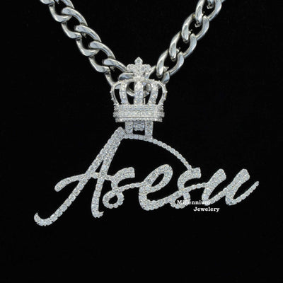 Custom Asesu Name Moissanite Diamond Hip Hop King Crown Logo Pendant First