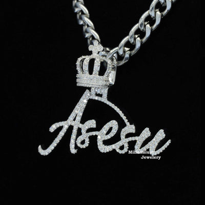 Custom Asesu Name Moissanite Diamond Hip Hop King Crown Logo Pendant Second