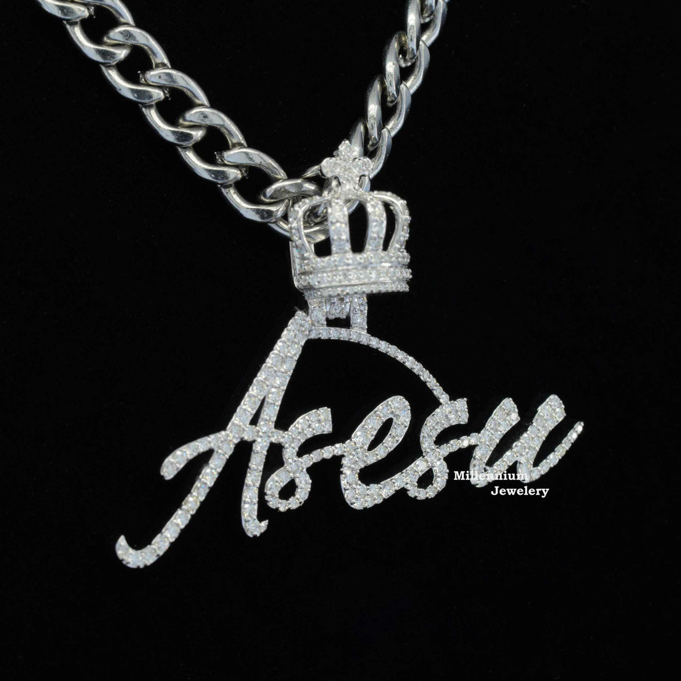 Custom Asesu Name Moissanite Diamond Hip Hop King Crown Logo Pendant Third