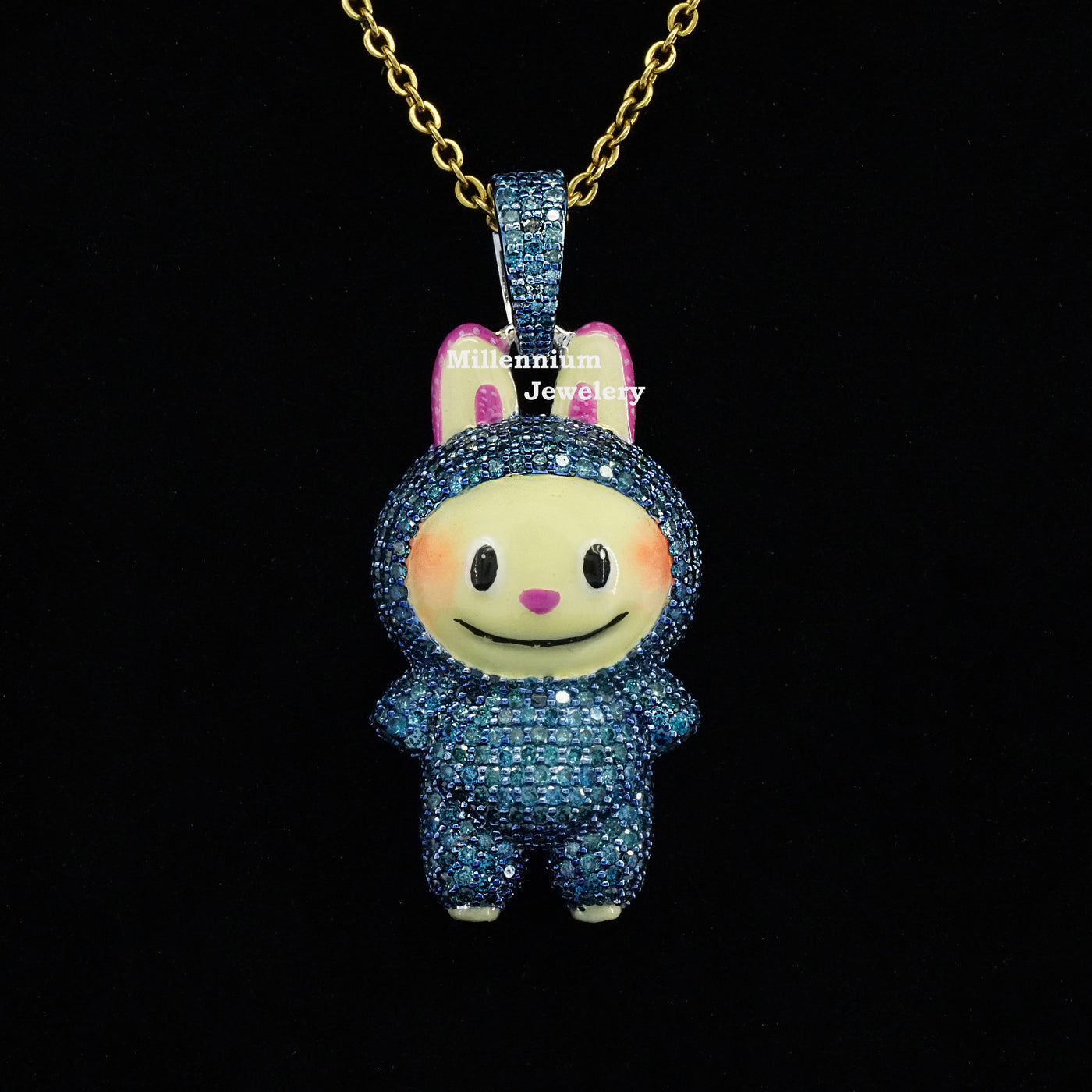 2.2CT Blue Diamond Labubu Pendant