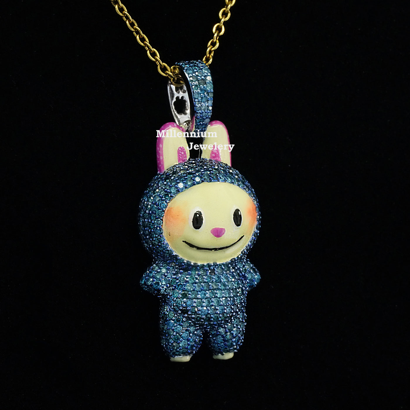 2.2CT Blue Diamond Labubu Pendant