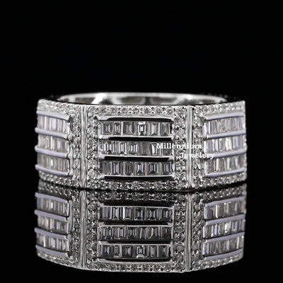 Awesome Baguette Shape Moissanite Diamond Championship Ring For Men White