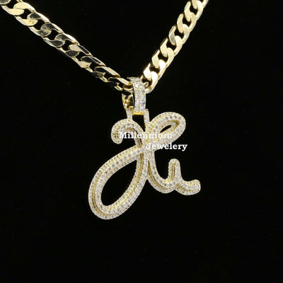 Home H Initial Moissanite Diamond Fancy Iced Out Hip Hop Style Pendant Forth