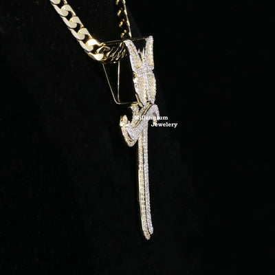 T With Butterfly Moissanite Diamond Iced Out Hip Hop Style Pendant Second