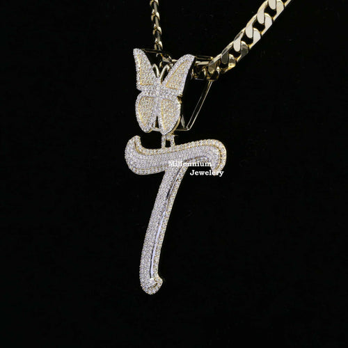 Custom T With Butterfly Moissanite Diamond Iced Out Hip Hop Pendant
