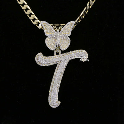 T With Butterfly Moissanite Diamond Iced Out Hip Hop Style Pendant First