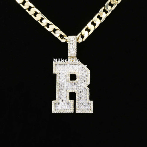 Custom Classic R Initial Moissanite Diamond Iced Out Hip Hop Pendant