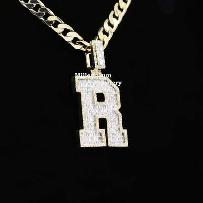 Classic R Initial Moissanite Diamond Iced Out Hip Hop Style Pendant Second