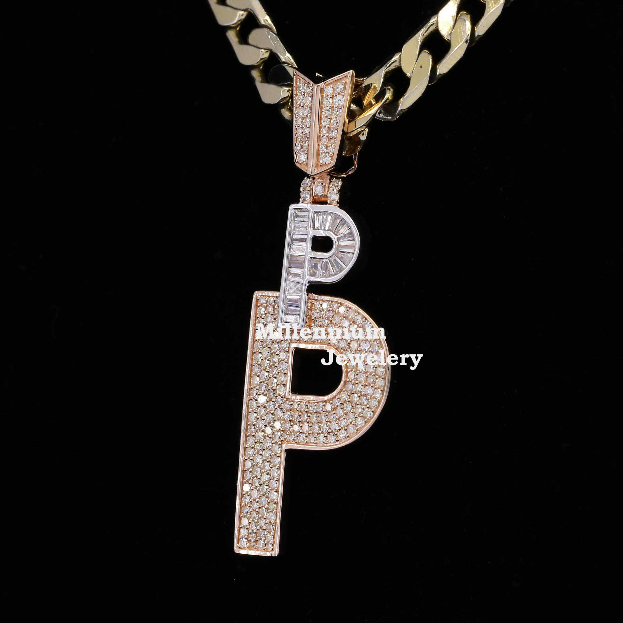 Unique P Initial Moissanite Diamond Bust Down Hip Hop Style Pendant Second