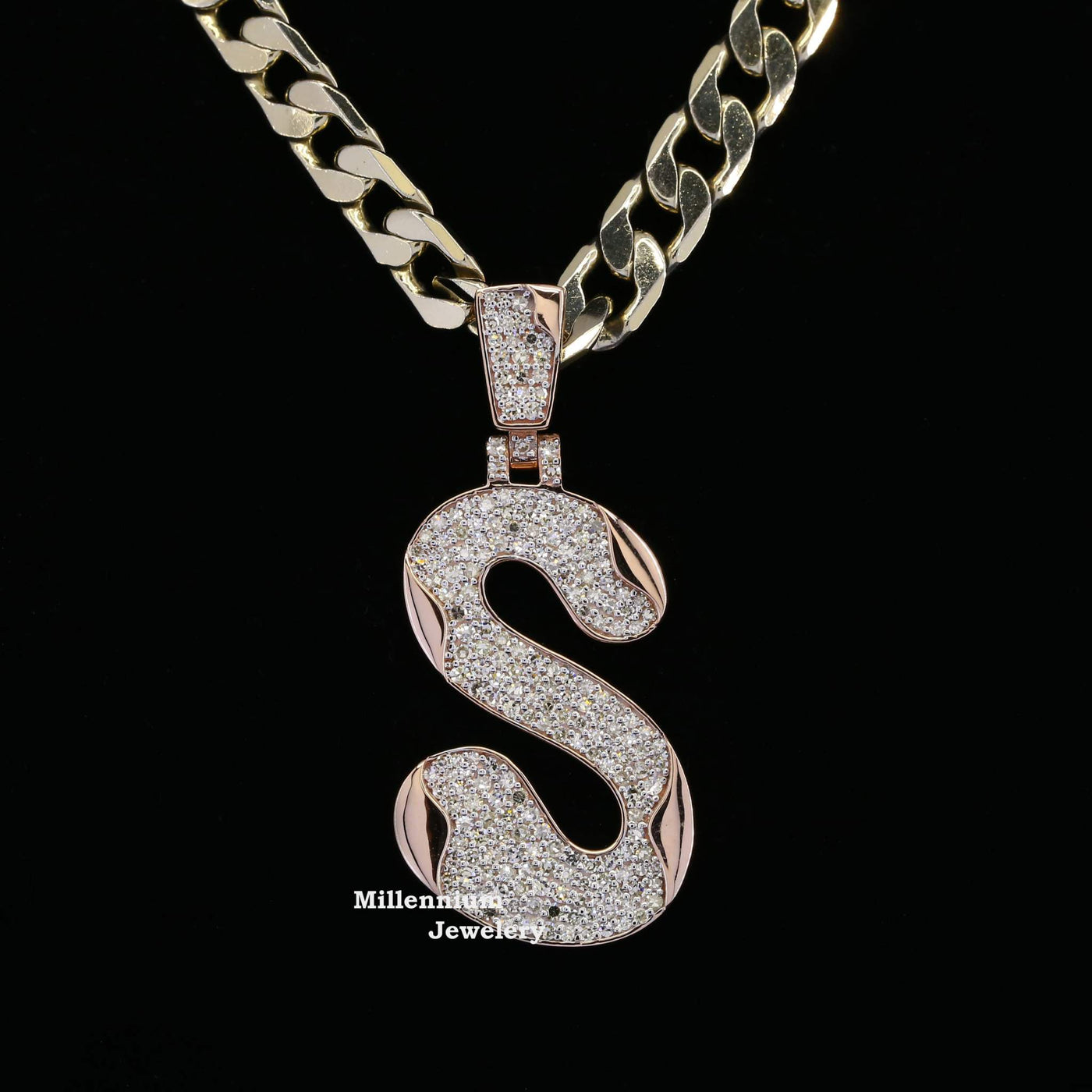 Fancy S Initial Moissanite Diamond Bust Down Hip Hop Style Pendant First