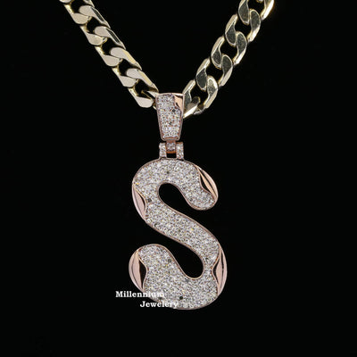 Fancy S Initial Moissanite Diamond Bust Down Hip Hop Style Pendant First