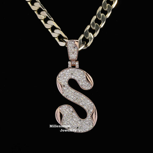 Custom Fancy S Initial Moissanite Diamond Bust Down Hip Hop Pendant