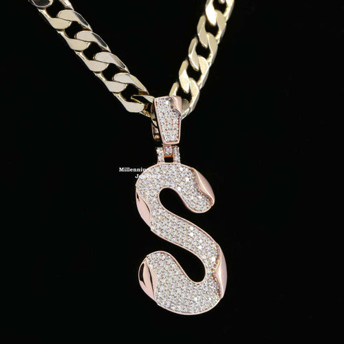 Custom Fancy S Initial Moissanite Diamond Bust Down Hip Hop Pendant