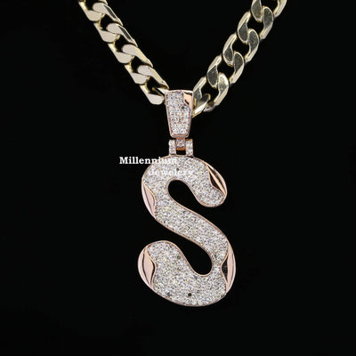 Fancy S Initial Moissanite Diamond Bust Down Hip Hop Style Pendant Third