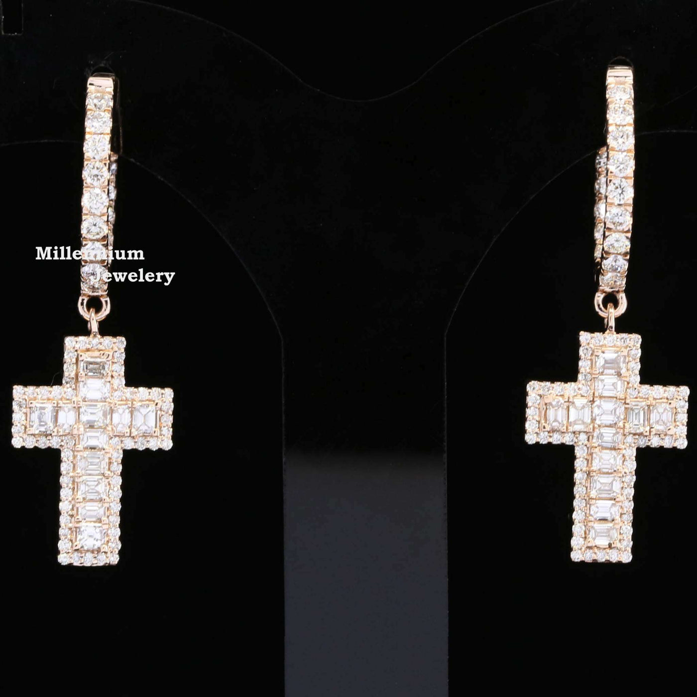 Religious Huggie Hoop Moissanite Diamond Hip Hop Style Earring Rose Gold