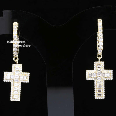 Religious Huggie Hoop Moissanite Diamond Hip Hop Style Earring White Second