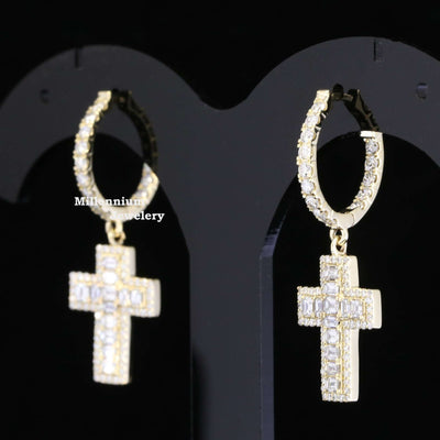 Religious Huggie Hoop Moissanite Diamond Hip Hop Style Earring White Forth