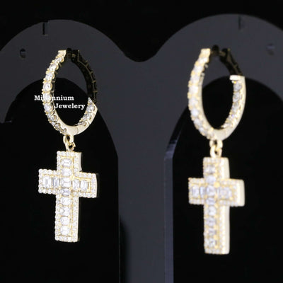 Religious Huggie Hoop Moissanite Diamond Hip Hop Style Earring White Fifth