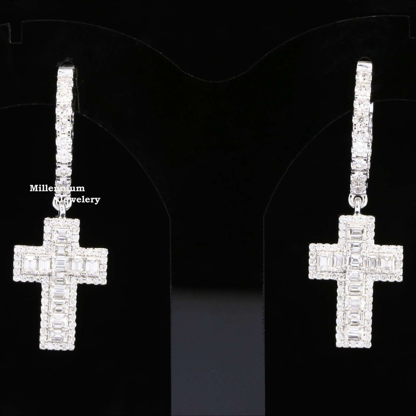 Religious Huggie Hoop Moissanite Diamond Hip Hop Style Earring White Gold