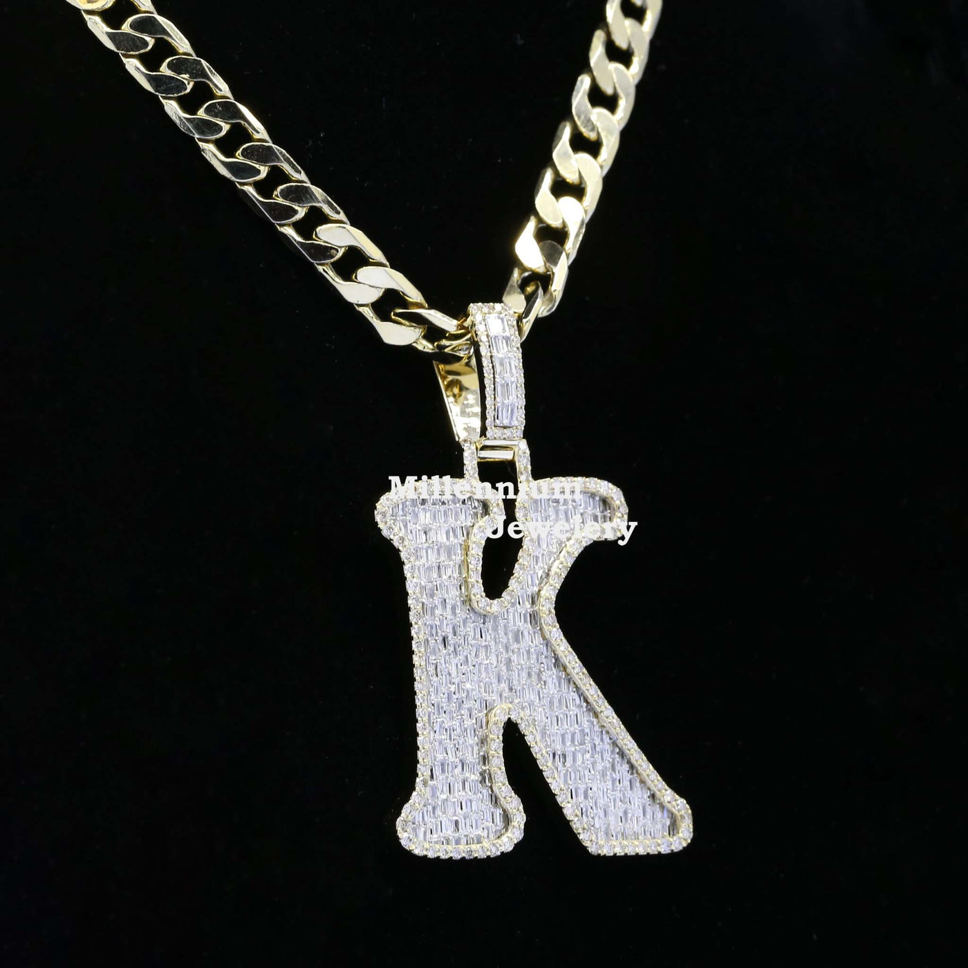 K Initial Moissanite Diamond Totally Iced Out Hip Hop Style Pendant Second