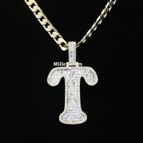 Custom T Initial Moissanite Diamond Totally Bust Down Hip Hop Pendant