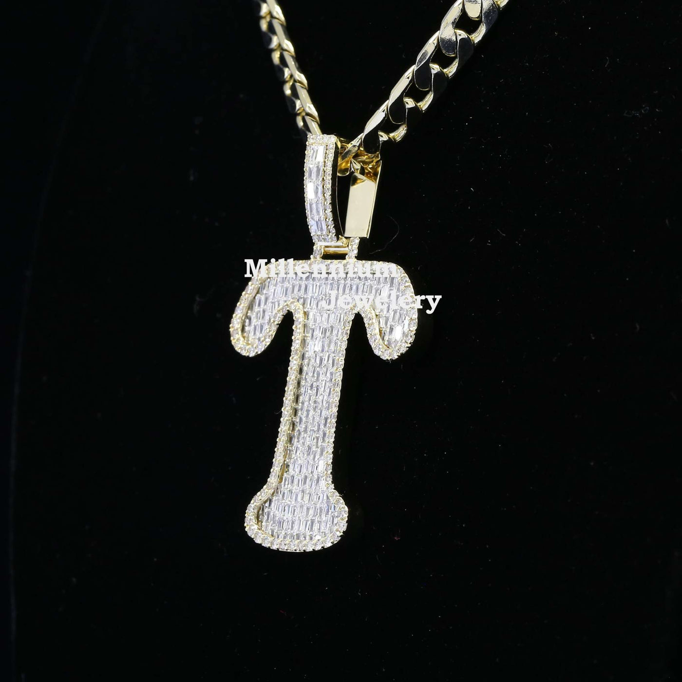 Custom T Initial Moissanite Diamond Totally Bust Down Hip Hop Pendant Second