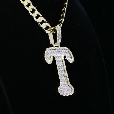 Custom T Initial Moissanite Diamond Totally Bust Down Hip Hop Pendant Forth